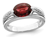 1.89 Carat (ctw) Garnet Ring in Sterling Silver with Accent Diamonds